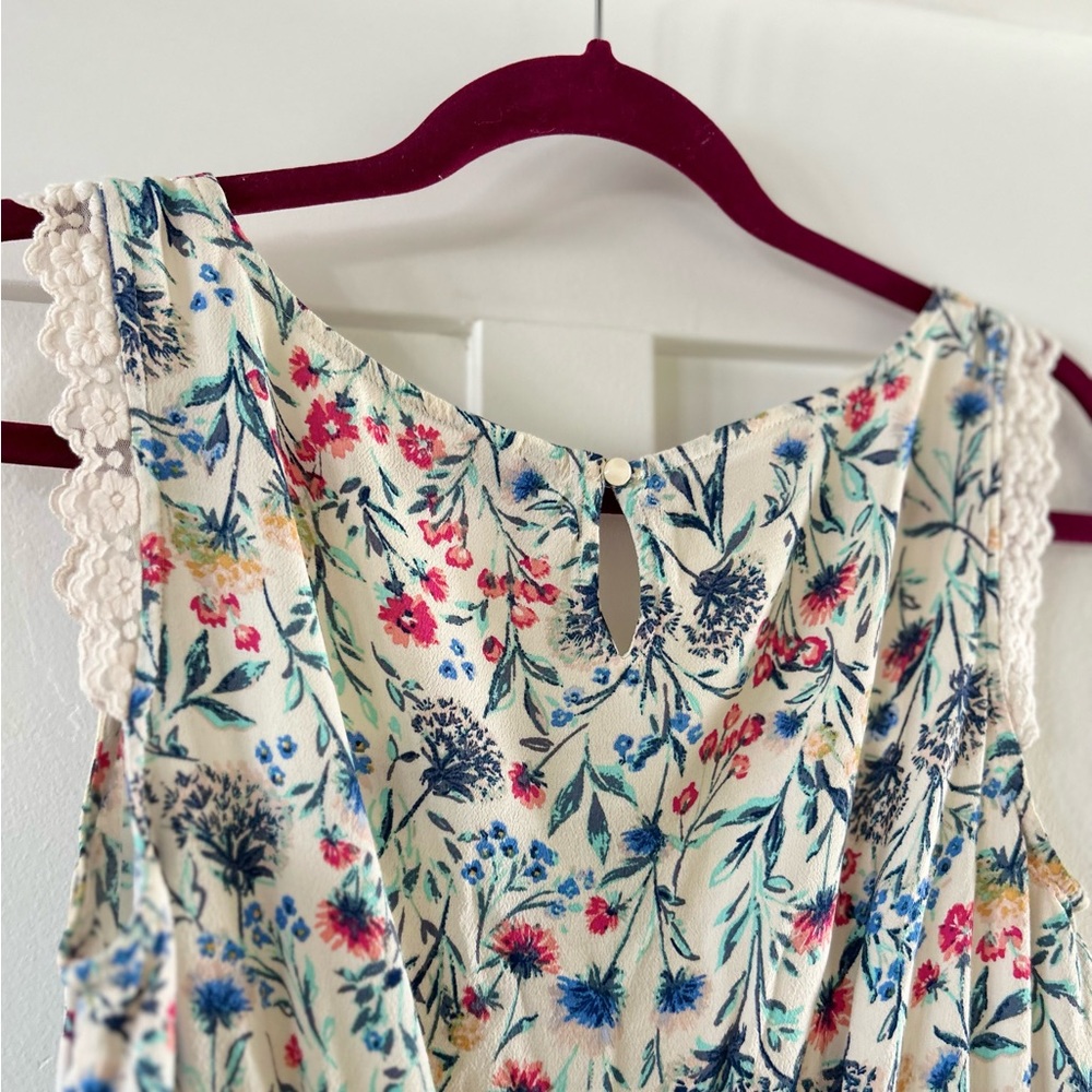 LC Lauren Conrad Cream Floral Midi Dress with Blue Belt - Picture 7 of 8